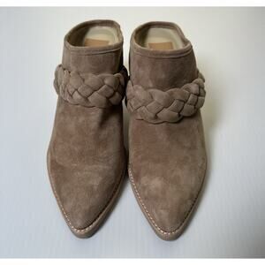 Dolce Vita Serla braided pointed-toe mules in truffle suede 6.5